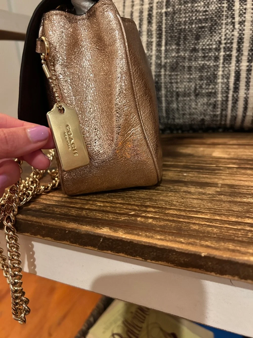 COACH Cassie Metallic Rose Gold Chain Crossbody Bag Crinkle Leather F38937 - Picture 6 of 14